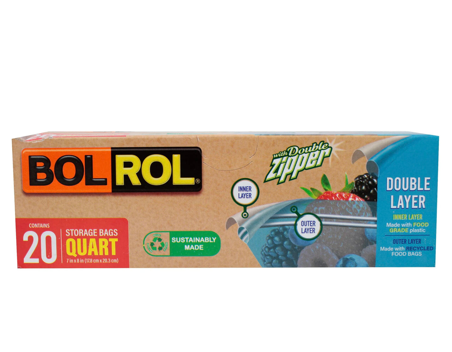 Bol Rol Double Zipper 20ct Storage Bags Quart image 1