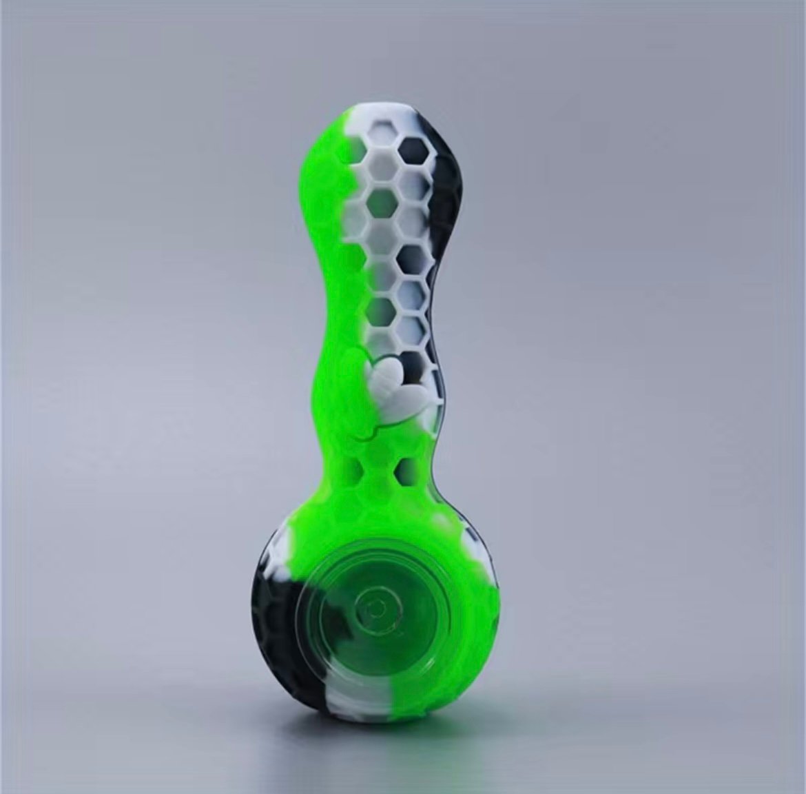 HoneyBee Silicone Hand Pipe - Green Black White image