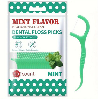 Mint Flavor Dental Floss Picks 50ct image 1
