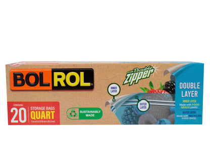 Bol Rol Double Zipper 20ct Storage Bags Quart image 0