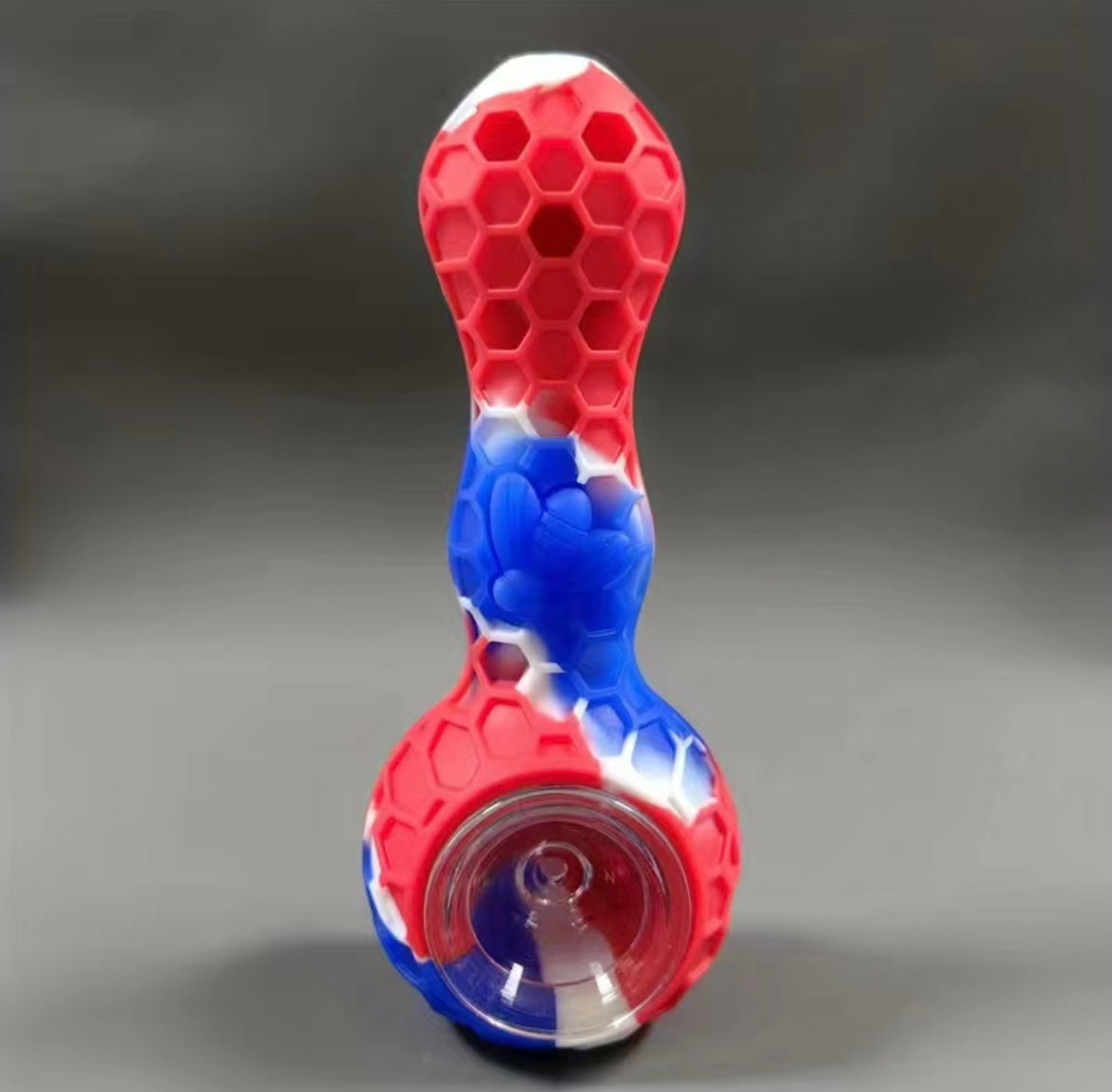 HoneyBee Silicone Hand Pipe - Red Blue White image