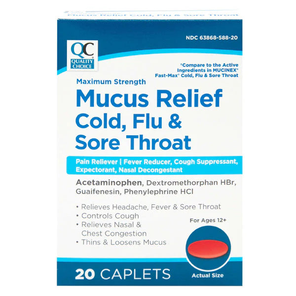 Mucus Relief Cold, Flu Sore Throat QC 20caplets image 1