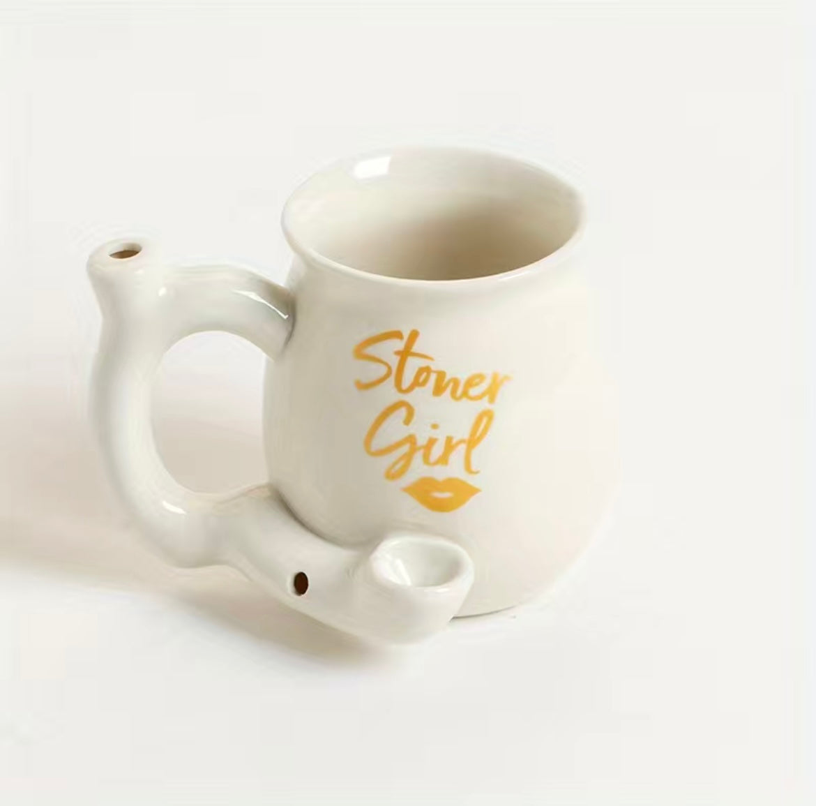 Cup Design Hand Pipe - Stoner Girl White image